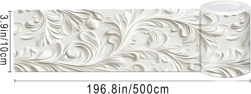 IVN Wallpaper Border Peel and Stick Wall Accent 4x196 Inch PVC White Embossed Vine Pattern Self Adhesive Decorative Wall Trim for Living Room Hallway Bedroom Elegant Classic Style - Image 3